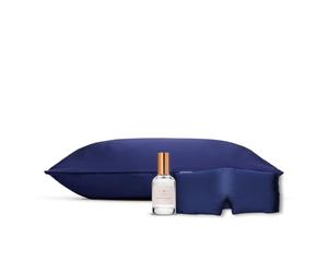 Emily's Pillow - Pack Sérénité - Taie d'oreiller, Masque de Nuit Bandeau en Soie et Brume d’Oreiller - Bleu Nuit - 51x76 cm