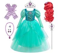 Emin Fille Costume de Princesse Ariel avec Accessoires Perruque Déguisement de Princesse Sirène Costume Anniversaire Fête Noël Halloween Carnaval Cosplay Enfants Robe de Princesse