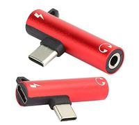 Eminchu Adaptateur TypeC vers 3,5 Mm en Alliage D'aluminium Chargeur de Câble 2-en-1 pour Moto Z, LeEco Le 2, Nubio Z17 - Pièces (Rouge)