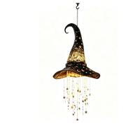 Eminchu Carillon Suspendu pour Chapeau de Sorcière éclairé, Lumière en de | Cadre en Fer Polyester, Utilisation en Extérieur, Présentoirs de Porche, Décoration D'Halloween, Trois Piles 3A, Ornement