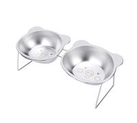 Eminchu Double Gamelles Surélevées pour Chats, Ergonomique, en Acier Inoxydable, Protège-Cou titré pour Chats, 30,5x12,5x11cm, Lot de 2 (Porcelet)