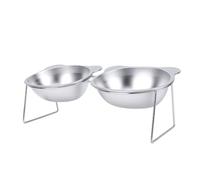 Eminchu Double Gamelles Surélevées pour Chats, Ergonomique, en Acier Inoxydable, Protège-Cou titré pour Chats, 30,5x12,5x11cm, Lot de 2 (Chaton)