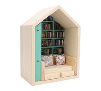 Eminchu Kit de Mini Maison avec Bibliothèque, Petite Maison Décorative en Bois Exquise et Mignonne avec 200 Livres et 2 Oreillers, pour Chambre à Coucher, Bureau, Salon, Librairie, café
