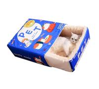 Eminchu Lit pour Chat Snack Box, Design Rectangulaire de Dessin animé, Lit pour Animal de Compagnie Doux Entièrement fermé pour la Maison et Les Voyages, Tissu Léger, Taille Moyenne (Blue)