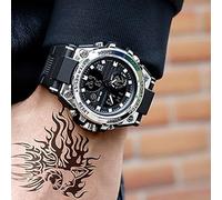Eminchu Montre de Sport électronique LED, Légère, étanche, Double Affichage, Lumineuse, pour Garçons, Bracelet en Résine et Acier Inoxydable de 55mm (#2)