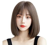 Eminchu Perruque Courte et Droite pour Femme, élégante et Douce, Marron foncé, Courte, pour Filles, Attrayant, Beau Look de Déesse élégant pour Presque Toutes les Formes de Visage, Matériau en Soie