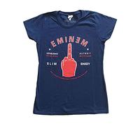 Eminem T Shirt Detroit Finger Logo Nouveau Officiel Femme Skinny Fit Navy Bleu Size S
