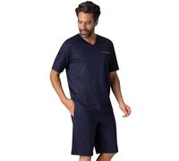 Eminence - Pyjama Court col V Homme Mercerisé - Taille : 2/S - Couleur : Imprimé Marine-Marine