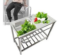 EMISOO Évier De Restaurant Indépendant Évier Cuisine avec Plate-Forme D'exploitation, Evier sur Pied À Une Cuve, Évier en Acier INOX 1 Compartiment, pour Buanderie/arrière-Cour/Garage (Color : Single