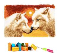 EMISTEM Kit de crochet de loquet pour adultes - Kit de tapis pour enfants, kit de crochet pour débutants, emballage cadeau. (Roi loup blanc, 50.8x38.1 cm)