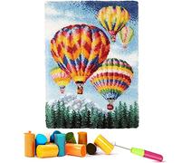 Emistem Kit de tapis à crochet pour enfants et adultes, tapis de tapisserie, fil de coton, toile pré-imprimée, emballage cadeau fait à la main pour débutants (ballons à air chaud, 50,8 x 38,1 cm)