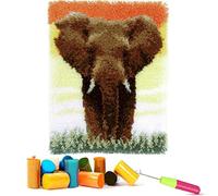 EMISTEM Kits de crochet à loquet pour adultes - Kit de fabrication de tapis avec toile imprimée, emballage cadeau (éléphant, 38,1 x 53,3 cm)