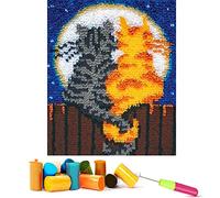EMISTEM Kits de crochet de loquet pour adultes - Kit de tapis à crochet pour enfants, kit de crochet pour débutants, kits de fabrication de tapis avec toile imprimée, emballage cadeau (deux chats,