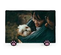 EMIT PRINT Plaque Commémorative Personnalisée avec Photo Texte Nom Et Patte sur Pied Cat Dog Slate Stone Grave Marker | Pleine Impression Horizontale | Size 20x30 cm