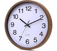 EMITDOOG Horloge murale de 30,5 cm avec cadre en bois et couvercle en verre sans tic-tac, design à quartz moderne, décoration pour chambre à coucher, cuisine, bureau, salle de classe, marron foncé
