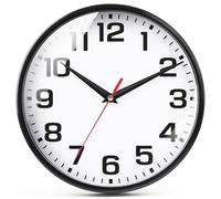 EMITDOOG Horloge murale moderne de cuisine silencieuse analogique ronde simple silencieuse à quartz noire à piles sans tic-tac pour salle de bain, bureau, garage, école
