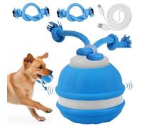Emits Bird Sounds Jouet interactif pour chien - 3 modes de jeu - Balle électrique - Avec 3 tours à mâcher - Balle mobile automatique avec queue pour petits chiens et chiots - Bleu