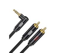 EMK Câble audio stéréo 3,5 mm vers RCA - Plaqué or - 90° mâle vers 2RCA mâle - 1,8 m - Compatible avec smartphones, MP3, tablettes, haut-parleurs, home cinéma