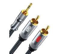 EMK Câble audio stéréo 3,5 mm vers RCA - Plaqué or, AUX mâle vers 2RCA mâle, 3 m, compatible avec smartphones, MP6, tablettes, haut-parleurs, home cinéma, HDTV