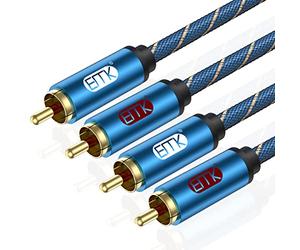 EMK Câble RCA, Câble 2RCA (L&R) Phono 2 x RCA à 2 x RCA Phono Mâle vers Mâle Cables Cinch Audio Stéréo en Aluminium tressé pour Lecteur DVD, TV, Haut-parleur, Consoles de jeu, Soundbar (3 m)