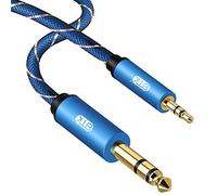 EMK Câble stéréo TRS 6,35 mm vers 3,5 mm mâle vers mâle en nylon tressé compatible avec amplificateurs, guitare, piano clavier, home cinéma, console de mixage, écouteurs (3 m)