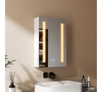 EMKE Armoire de Salle de Bain avec Miroir et Éclairage 40x60cm, 3 Températures de Couleur Réglables, Antibuée, Prise Intégrée, Étagère en Verre, Double Miroir, Mémoire,Blanc