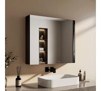 EMKE Armoire de Salle de Bain avec Miroir, Miroir de Salle de Bain, Armoire Murale 75x65 cm avec Étagère en Verre Réglable en Hauteur (Noir Mat)