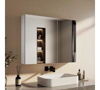 EMKE Armoire de Salle de Bain avec Miroir, Miroir de Salle de Bain, Armoire Murale 85x65 cm avec Étagère en Verre Réglable en Hauteur (Blanc Mat)