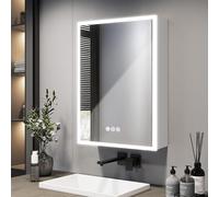 EMKE Armoire de Toilette avec Éclairage, Blanc,Armoire de Salle de Bains avec 3 Couleurs de Lumière, Réglable, Anti-Buée, Prise de Courant, Armoire à Miroir LED,50x70 cm