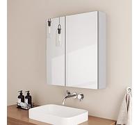 EMKE Armoires de Salle de Bain avec Miroir, Double Porte,Armoire de Toilette, avec 2 étagère réglable，60Lx65Hx14.5P cm，(Type 2,Blanc)