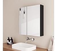 EMKE Armoires de Salle de Bain avec Miroir, Double Porte,Noir, 60 x 65 cm
