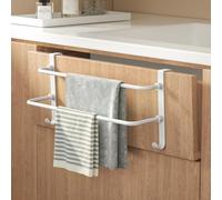 EMKE Barre à Serviettes Double Design Moderne - Inoxydable avec Crochets, Fixation Murale,2 en 1 sans Perçage pour Salle de Bain/Cuisine/Radiateurs(124x180x410mm),1 pièce,Blanc