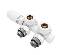 EMKE Bloc de robinet Multibloc pour radiateur, Robinet avec thermostat, Design coudé et en ligne, Robinet de radiateur pour radiateurs de salle de bain, Blanc G1/2