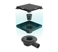 EMKE Bonde de douche avec siphon, caniveau de douche, siphon de douche, siphon anti-odeurs et tamis à cheveux, trou d'écoulement pour receveur de douche, noir