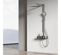 EMKE Colonne de douche thermostatique, 360 mm, douche à main, 3 fonctions, régulateur de débit d'eau réglable, barre coulissante sans fin, installation facile, anthracite mat