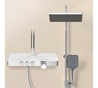 EMKE Colonne de Douche Thermostatique,Chrome,avec Douche Pluie Thermostatique et Douchette à Main,3 types de jets, Panneau Thermostatique de 36 cm, Douche Pluie de 30 cm