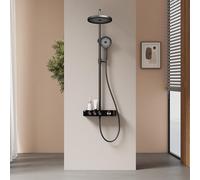 EMKE Colonne de Douche Thermostatique, Douche à Main 3 Fonctions, Pommeau de Douche Extra Large de 260 mm, Réglage du Débit d'Eau, 355x400x1100 mm,Noir Mat