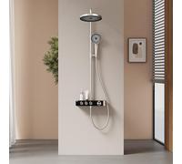 EMKE Colonne de Douche Thermostatique, Douche à Main 3 Fonctions, Pommeau de Douche Extra Large de 260 mm, Réglage du Débit d'Eau, 355x400x1100 mm, Chromé