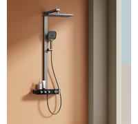 EMKE Colonne de Douche Thermostatique, Douche Pluie de 360 mm, Douche à Main 3 Fonctions, Régulateur de Débit d'Eau Ajustable, Barre Glissante Sans Fin, Installation Facile, Anthracite Mat