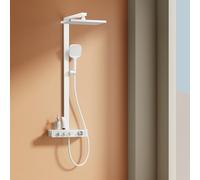 EMKE Colonne de Douche Thermostatique, Douche Pluie de 360 mm, Douche à Main 3 Fonctions, Régulateur de Débit d'Eau Ajustable, Barre Glissante Sans Fin, Installation Facile,Blanc Mat