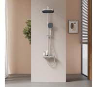 EMKE Colonne de Douche Thermostatique, Douche Pluie et 3 Jets Douche Manuelle, Système de Douche Chromé, 1194x490x253mm, Hauteur Ajustable 864-1194mm