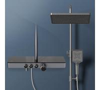 EMKE Colonne de Douche Thermostatique, Panneau Thermostatique de 45 cm, Douchette à Main 3 Jets, Douche de Pluie avec Mitigeur, Montage Mural,Anthracite Mat