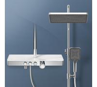 EMKE Colonne de Douche Thermostatique, Panneau Thermostatique de 45 cm, Douchette à Main 3 Jets, Douche de Pluie avec Mitigeur, Montage Mural, Chromé