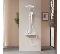 EMKE Colonne de Douche Thermostatique, Pommeau de Douche avec 3 Jets, Plaque Thermostatique de 40 cm, Blanc Mat, Hauteur Ajustable 855-1155mm, Douche Pluie, Température constante à 38°C