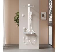 EMKE Colonne de Douche Thermostatique, Pommeau de Douche, Douche pour Enfants, Douche de Pluie Grande Taille de 360mm, 4 Sorties d'Eau, Installation Facile,Blanc Mat,1050x600x409 mm