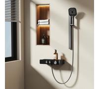 EMKE Colonne de douche thermostatique, réglage du débit d'eau, 3 fonctions, douche à main, design divisé pour n'importe quel coin, 355 x 150 x 1150 mm, anthracite mat, installation flexible