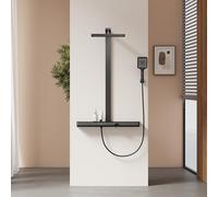 EMKE Colonne de douche thermostatique, verrouillage de sécurité, douche de pluie avec robinet, 3 modes de jets, douche manuelle, système de douche, noir mat, 1022 x 711 x 605 mm