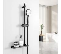 EMKE Douche à main avec barres de douche Accessoires de douche Douchette ronde en acier inoxydable et tuyaux de douche de 1,5m avec porte-savon Noir Set de douche