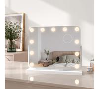 EMKE Hollywood Miroir de courtoisie 118x500x416mm avec miroir grossissant 7x, blanc Miroir de courtoisie avec écran tactile intelligent et 3 couleurs de lumière, 11 lampes LED à intensité variable, pi