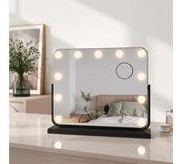 EMKE Hollywood Miroir de courtoisie 118x500x416mm avec miroir grossissant 7x, noir Miroir de courtoisie avec écran tactile intelligent et 3 couleurs de lumière, 11 lampes LED à intensité variable, piv
